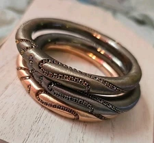 Set of 3 Vicenza Black-Rose-Chocolate Rhodum sterling silver Bangle bracelet QVC