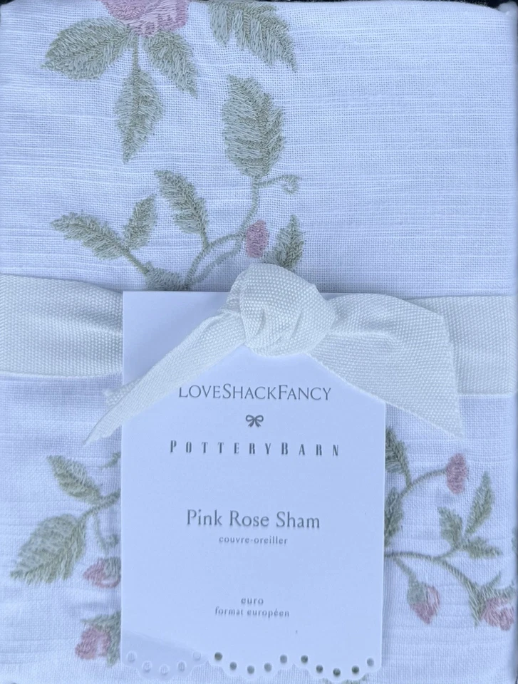 Pottery Barn LoveShackFancy Pink Embroidered Rose King Duvet & 2 Euro Shams - Image 2 of 2