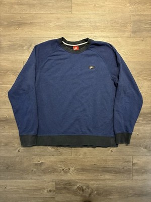 Nike Sportswear Fleece Crewneck XL Cuff Knit Blue Logo Sweatshirt Pullover Y2K