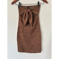 Windsor Brown Leopard Print Smocked Tie Front Cutout Tube Mini Dress M