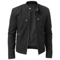 NEW MEN'S VINTAGE MOTORCYCLE BLACK COTTON JACKET SLIM FIT BIKER BOMBER COAT UK