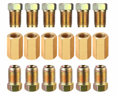 18-Piece 1/4'' Brake Line Fittings & Brass Union Kit with 7/16-24 Threads