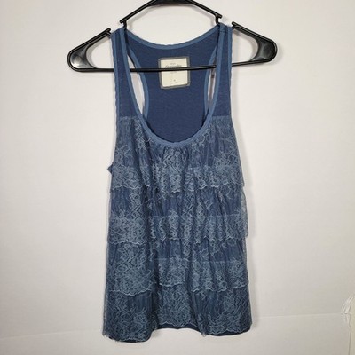 Abercrombie & Fitch Women s Racer Back Tank with Lace Trim and Ruffled Front M