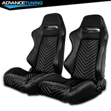 Reclinable Pair Racing Seats Dual Sliders Black Pu Leather