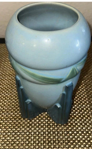 Roseville Futura 405-7 Blue Spaceship Vase Art Deco Pottery  c 1920's