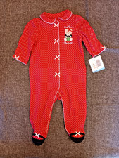 pajamas 6 Months New Little Me First Christmas Red Fleece sleeper Holiday Bear