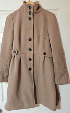 MNG by Mango Tan Button Front Funnel Neck Mid Length Winter Dress Coat  Size XL