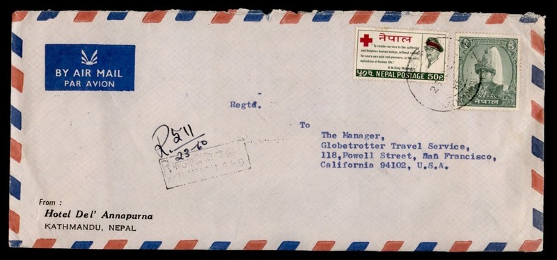 DR WHO 1967 NEPAL REGISTERED AIRMAIL KATHMANDU TO USA R70846