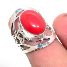 925 Sterling Silver coral Mother Boho Statement Handmade Ring Jewelry Size 5.5