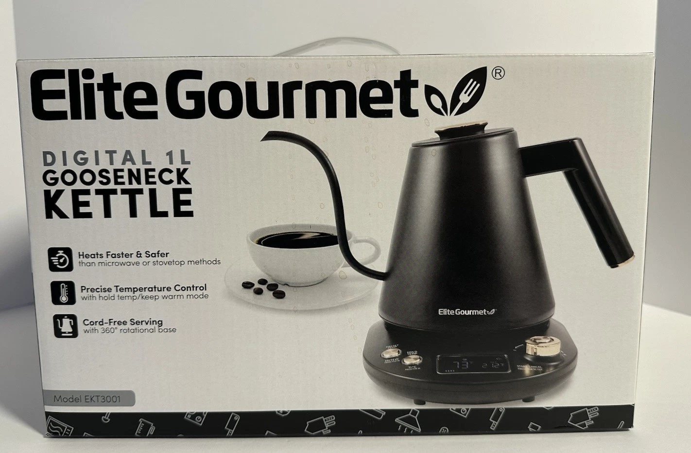 NIB Elite Gourmet 1L Gooseneck Electric Kettle Digital Temp Control