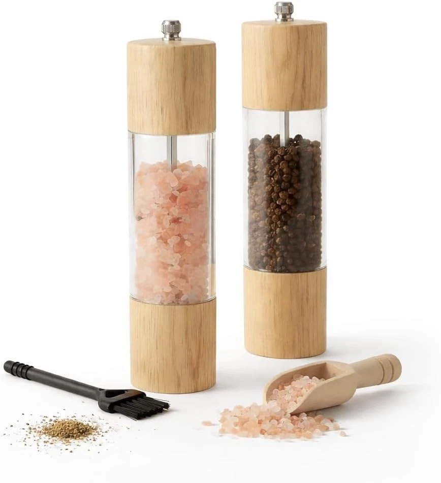 Salt and Pepper Grinder Set, Spice Grinder, Salt Grinder Refillable - 8 Inches,