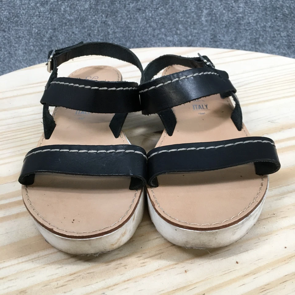 Sandalias Seychelles para mujer 7,5 más audaces punta abierta cuña correa cuero negro Foto 4 de 4