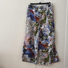 Women's Linen Pants SZ M 30.5x23 Wide Leg Elastic Back Tropical Beach Resort