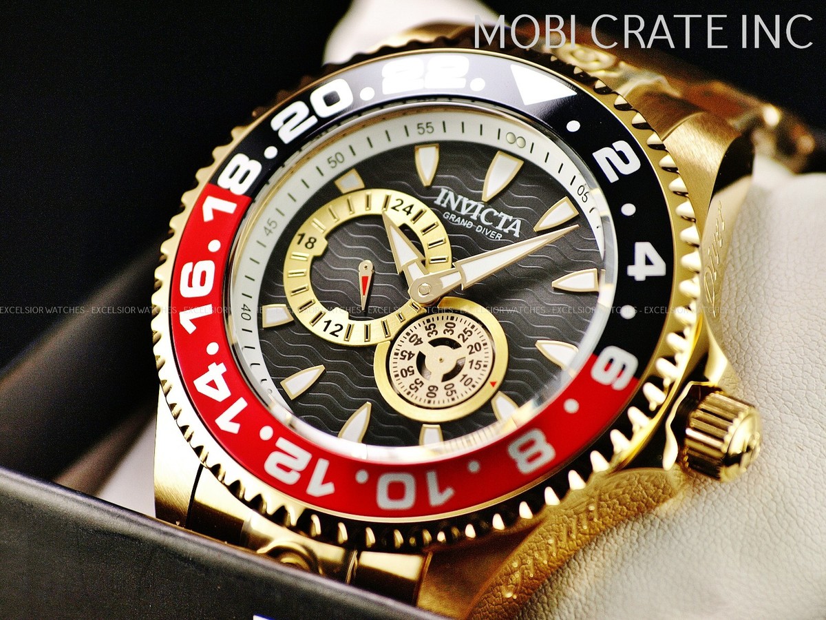 New Invicta Men's 47mm Grand Diver GMT AUTOMATIC Black Wave Dial SS 300m  Watch