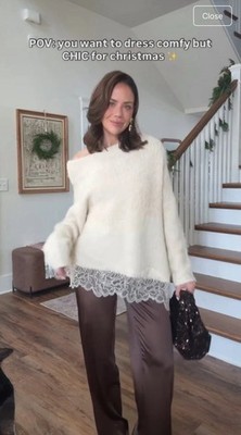 Zara Kombistrick Pullover mit Spitze Ecru Ref: 2756/156 Gr. M Blogger Trend