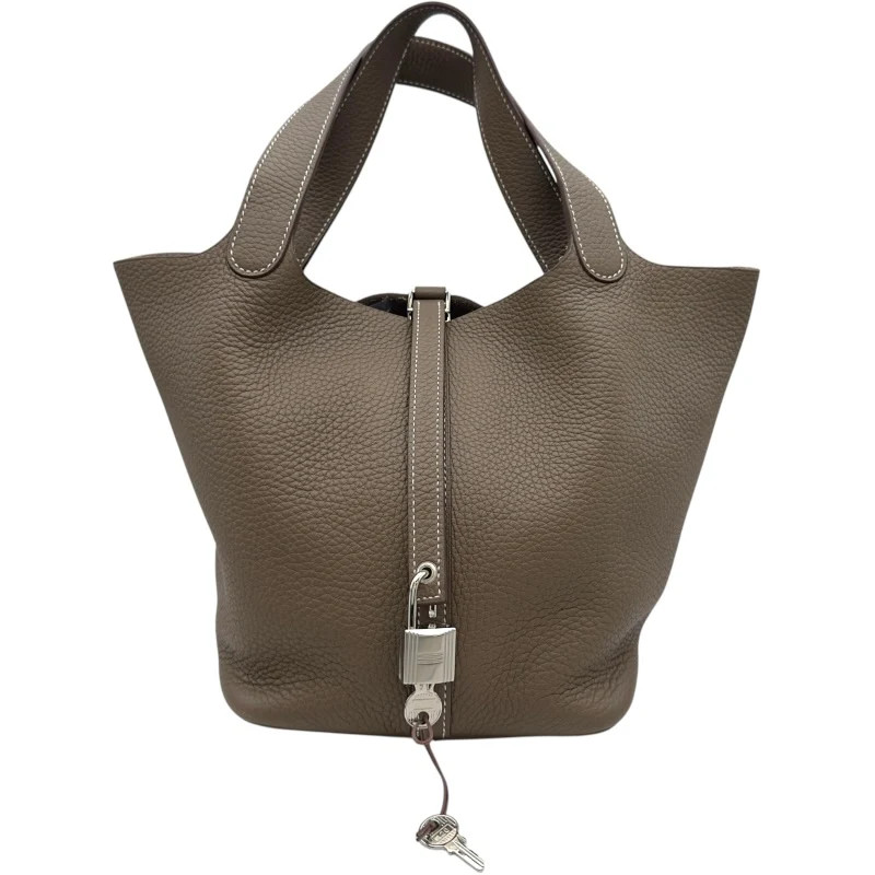HERMES Picotin Lock MM Gray Taurillon Clemence Leather Handbag #OKB1238