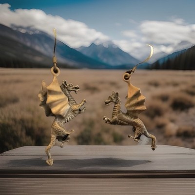 Brass Detailed 3 D Flying Dragon Earrings Vintage Substantial With Gift Box 