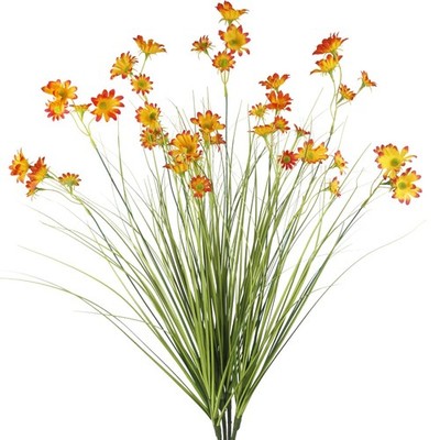 4 Pcs Artificial Plants Onion Grass Outdoor 37'' Fake Tall Grass with Daisy Wi...