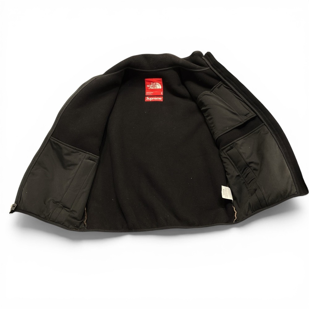 Supreme The North Face Bleached Denim Print Fleece Jacket Beige