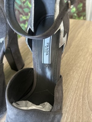 Prada Grey And Silver Lightning Suede Strappy High Heel 37.5 | eBay