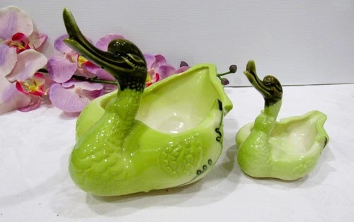 Lot of two Vintage 1950's Hull Green Swan or Duck or Goose Planters