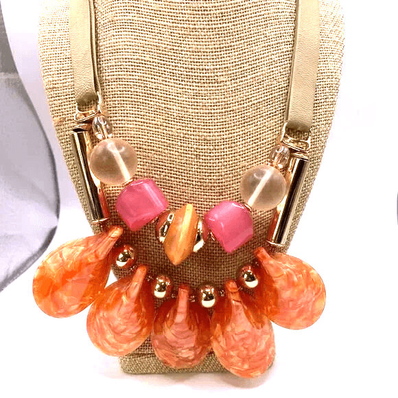 Chico's Funky Chunky Orange Statement Necklace 22… - image 5