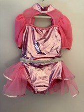 Weissman Dance Costume IC Pink Metallic Tutu Leotard Rhinestone Hair Clip