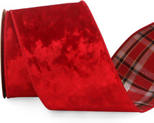 Red Crushed Velvet Wired Ribbon with Red Reversible 4 Inch Christmas Ribbon for