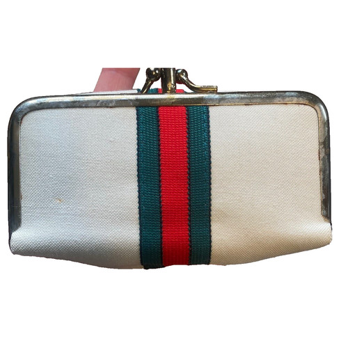 Vintage 60's Gucci Stripe Travel Sewing Kit Coin Purse Compact Mirror Clutch