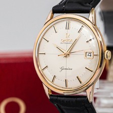 Vintage OMEGA Geneve Cal.562 Automatic Date Gold Dial Crossline 34mm Mens w/Case