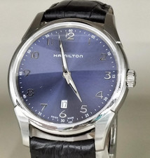 Hamilton Jazzmaster Thinline H385111 H38511440 Blue Dial Quartz Men Watch Auth