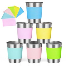 6 Pack Stainless Steel Cups for Kids 8 oz Toddlers Metal Cups for Drinking wi...