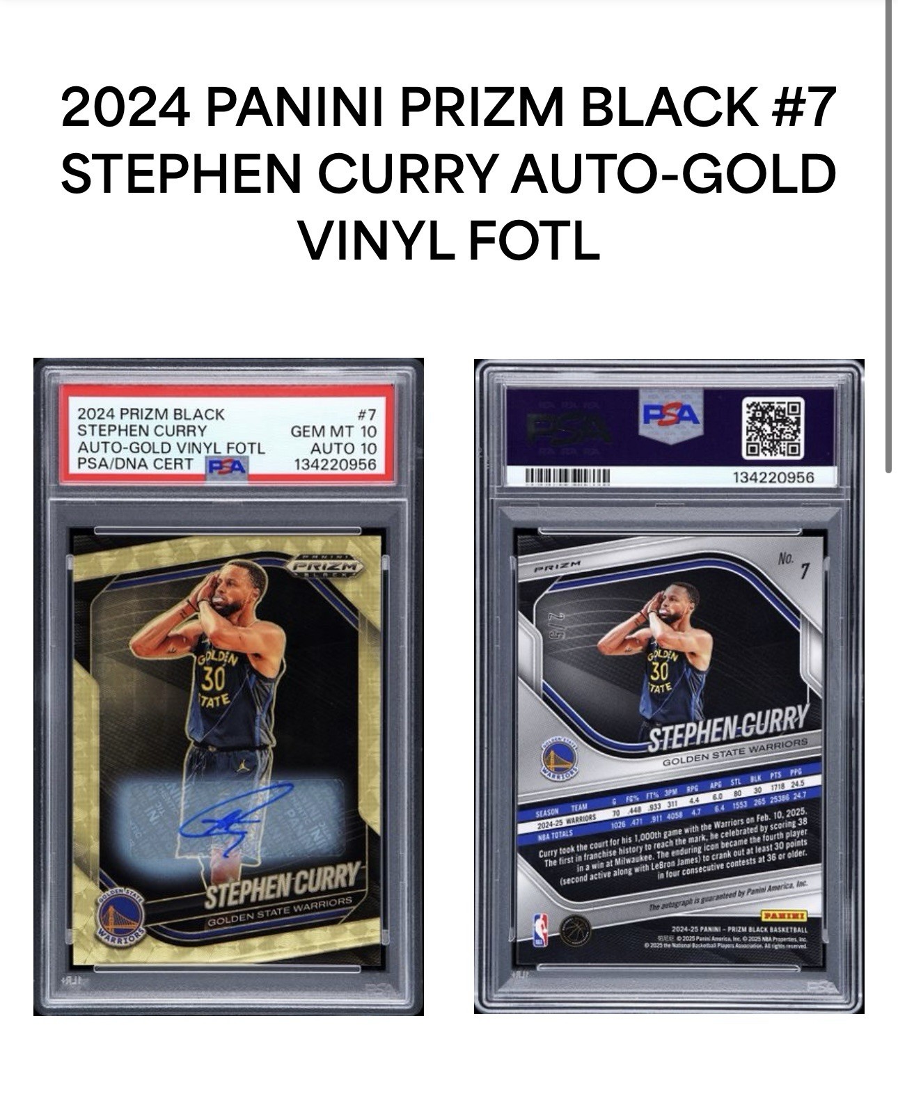 2024 Panini Prizm Black Stephen Curry Gold Vinyl Night Night Auto PSA 10 POP 1 view 4