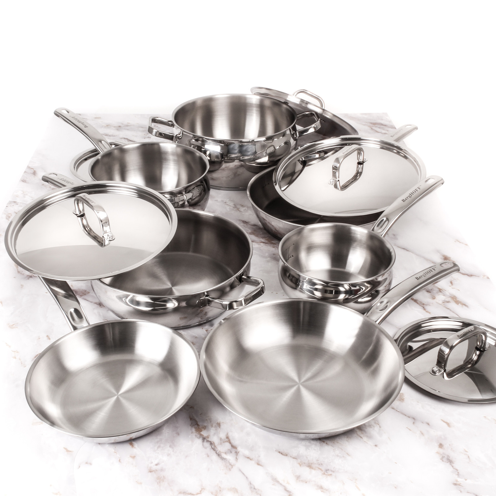 BergHOFF Belly Shape 12pc 18/10 SS Cookware Set  Metal Lids