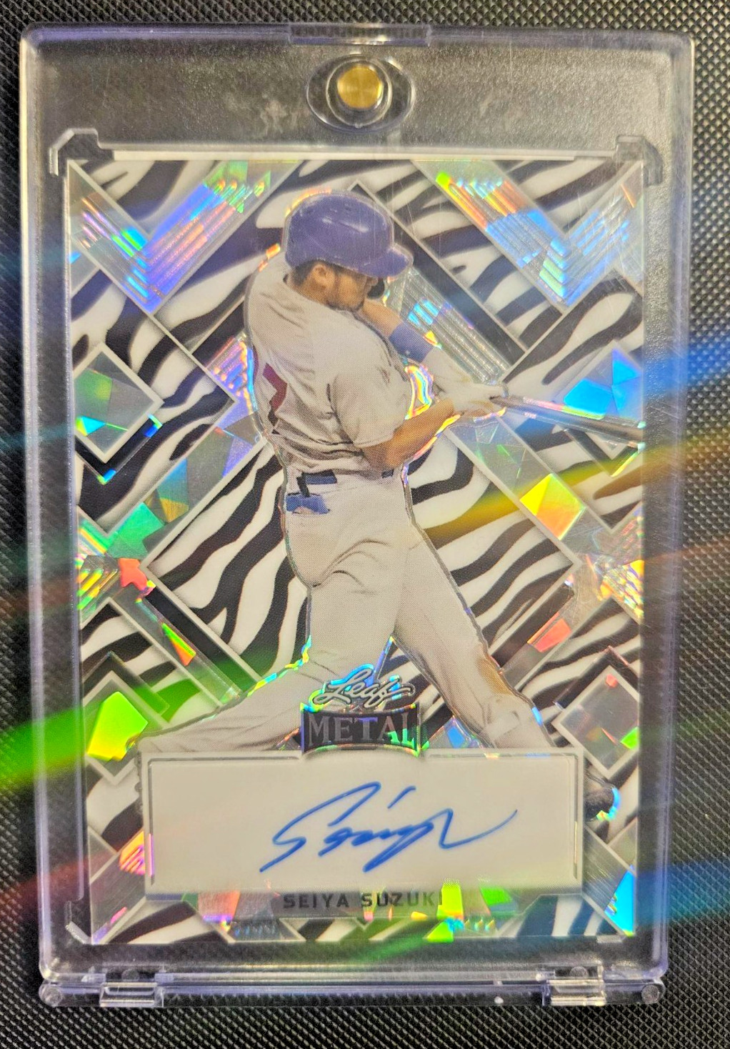 2022 Leaf Metal Seiya Suzuki Auto 1/1 Zebra Cracked Ice Proof Cubs view 4