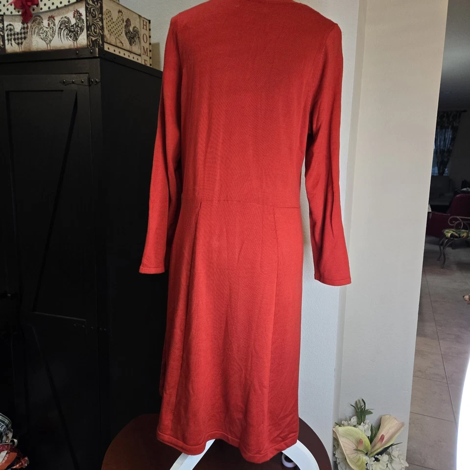 J Howard Red Sweater Dress Knit Bow Trim Acrylic 1X   36 - Image 4 of 4