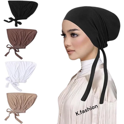 KIRAN FASHION New Luxury Women Under Scarf Hijab TIE BACK Bonnet Chemo Cap Hat Stretch Premium