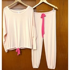Eberjey Gisele Slouchy Pajama Set Peach Bellini / Bright Pink Size Large