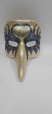 Venetian Plague Doctor Mask Gold Blue Glitter Decor Commedia dell'arte Italy
