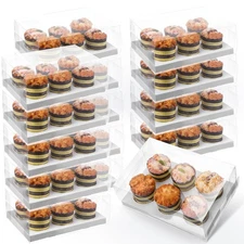 15 Pack Clear Cupcakes Boxes, 6 Count Cupcake Containers with Gift Ribbon, Pl...