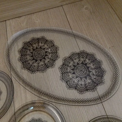 Chance Glass Lace Plate Set Sandwich Set 1 Large 6 Small Black 1950s Vintage - Image 1 of 4