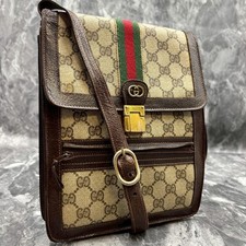 GUCCI GG Sherry Leather Shoulder Bag Brown Vintage Authentic Crossbody