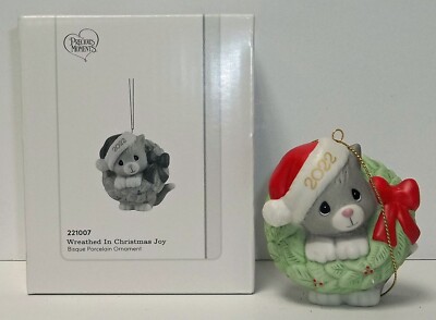 Precious Moments Dated Cat Ornament Dated 2022 #221007 Wreathed In Joy ...