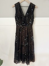 NEW Tracy Reese Womens Dress Size 4 Black Lace Sequin Fit Flare Midi V Neck $598