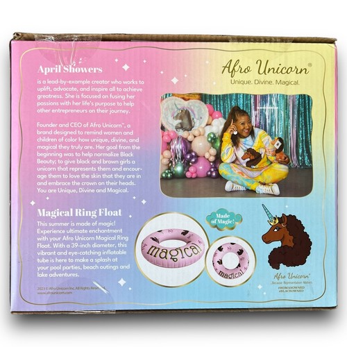 Afro Unicorn - Galleggiante Anello Magico - Galleggiante Piscina 39" Gonfiabile - Rosa Ragazze - Foto 3 di 7