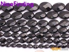 Natural Oval Faceted Black Agate Onyx Gemstone Loose Beads Jewelry Making 15" NF