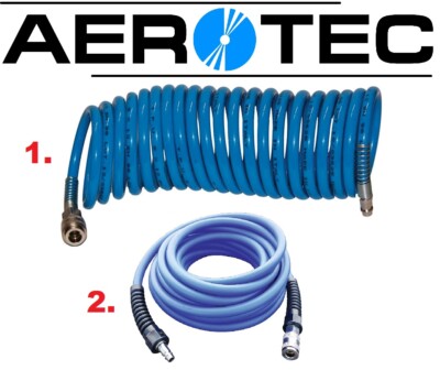 AEROTEC Druckluftschlauch 5m 7,5m 10m 15m Spiralform oder Superflex gerade