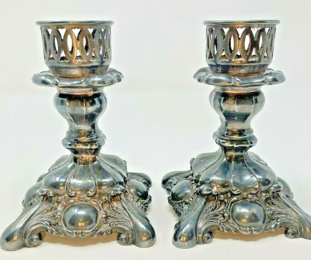 Silver Plate Candlestick Wm A Rogers 1520 Decorative Antique Pair