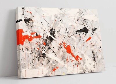 JACKSON POLLOCK STIL GEMÄLDE, ROT WEISS - GERAHMTE LEINWANDKUNST BILDDRUCK