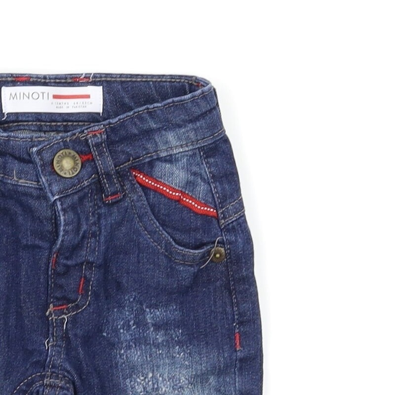 Minoti Boys Blue 100percent Cotton Cargo Jeans Size 6-9 Months image 4